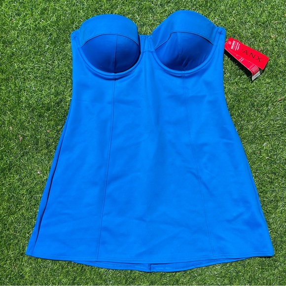 SPANX Retro Dresskini Underwire Swim Top Blue size 10 new with tags beach Vegas - Picture 2 of 7